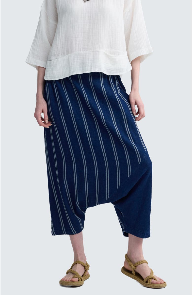 LUUKAA Marigold Denim Muslin Harem Pants, Main, color, Original Denim