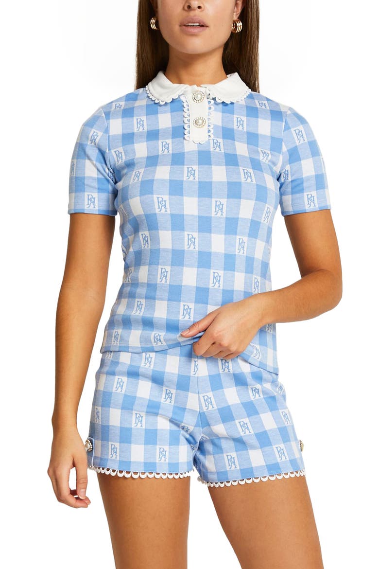 Women's Scallop Gingham Shorts, Main, color, LIGHT BLUE