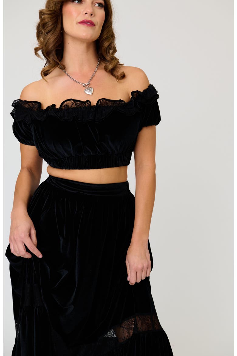 1970s Off Ruffle Up Crop Top, Alternate, color, Black Solid