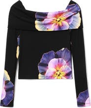 Desigual Pensee Lacroix Pansy Print Off the Shoulder Top