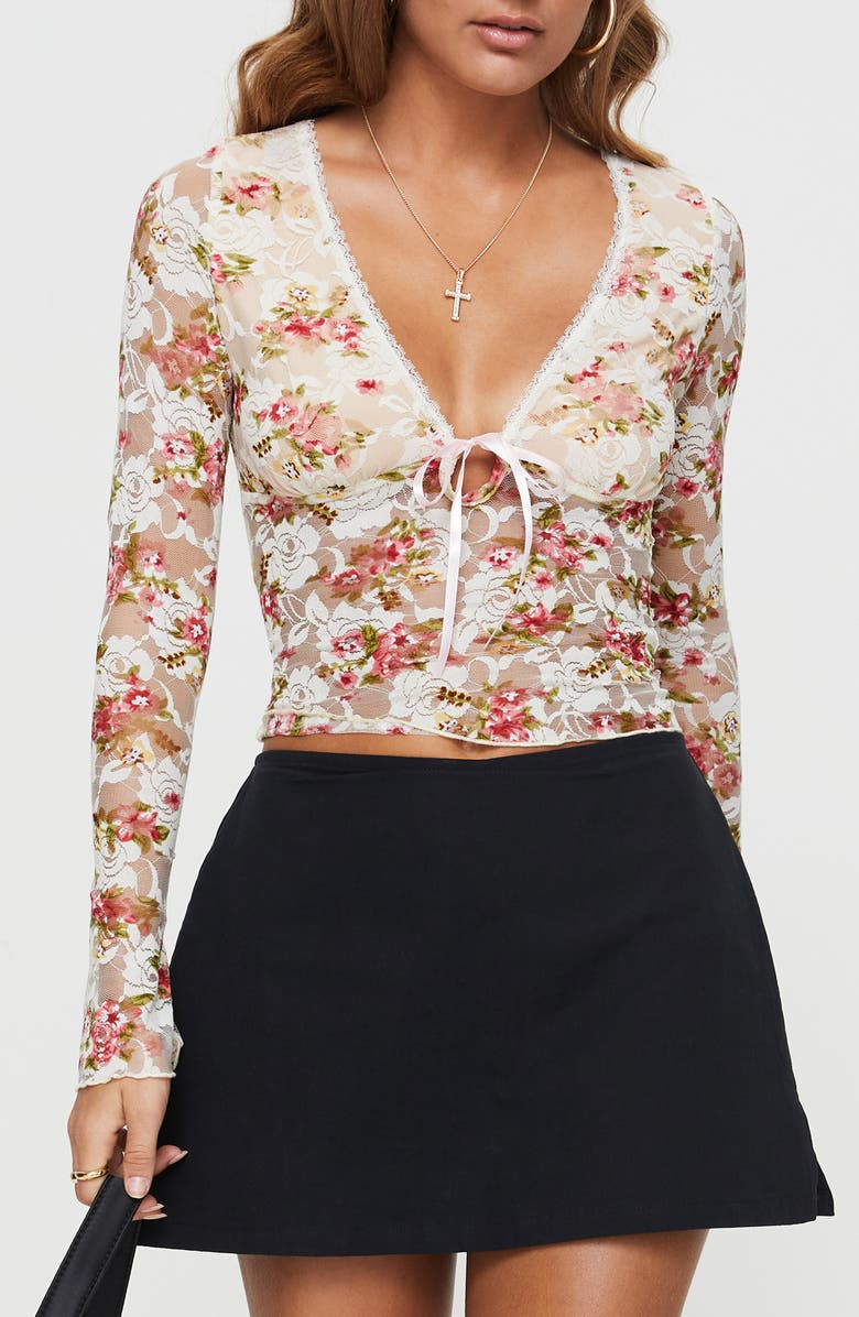 Princess Polly Amessa Floral Lace Crop Top, Main, color,