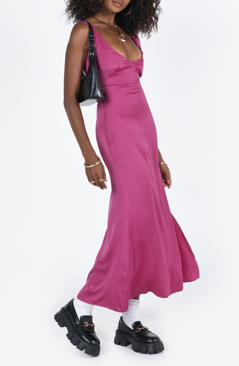 Princess Polly Lynsey V-Neck Satin Maxi Dress, Alternate, color, 