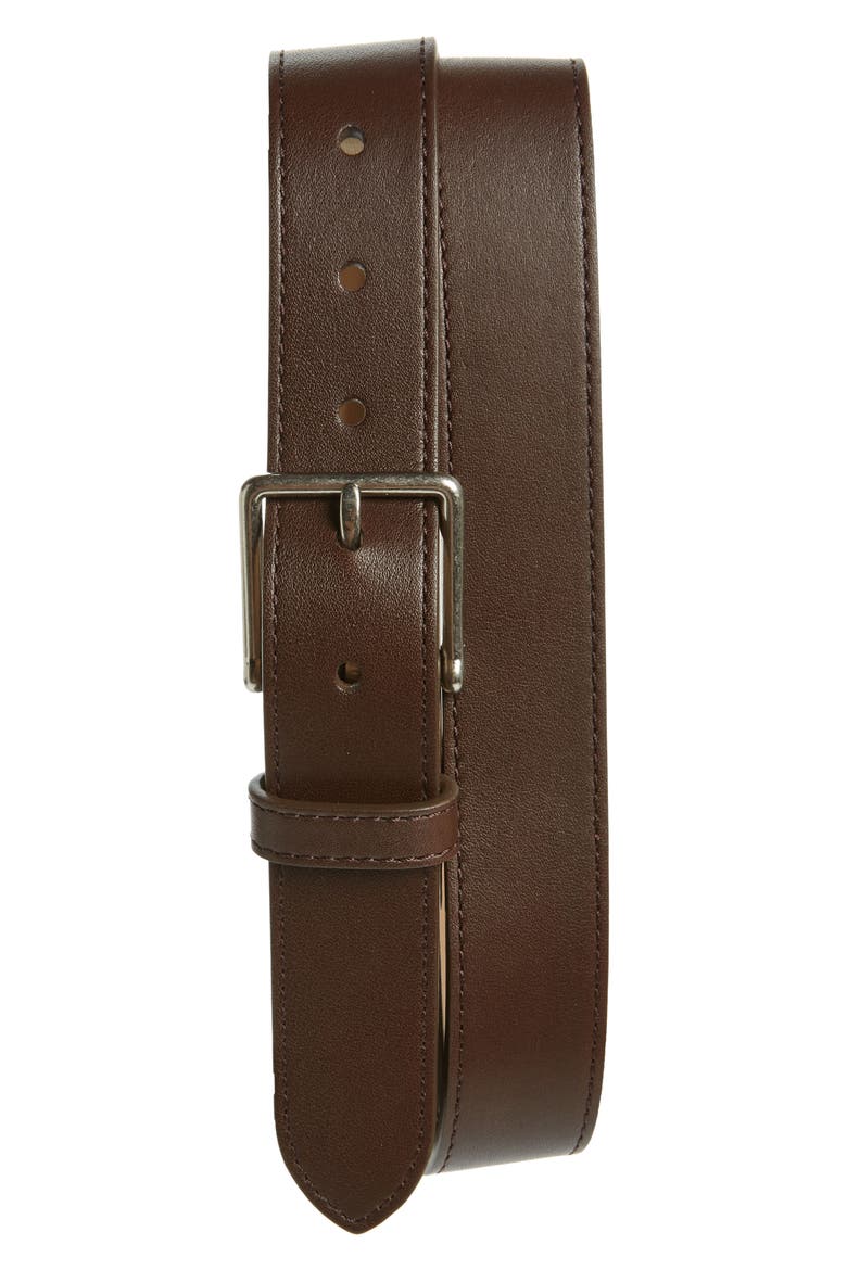 Leather Belt, Main, color, BROWN