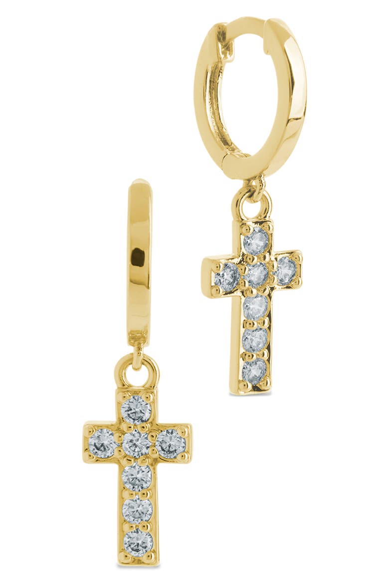 Kylar Cubic Zirconia Cross Charm Micro Hoop Earrings, Main, color, GOLD