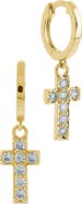 Sterling Forever Kylar Cubic Zirconia Cross Charm Micro Hoop Earrings