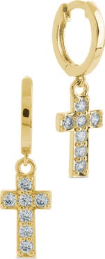 Sterling Forever Kylar Cubic Zirconia Cross Charm Micro Hoop Earrings