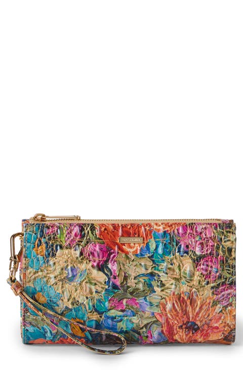 Daisy Croc Embossed Leather Wristlet