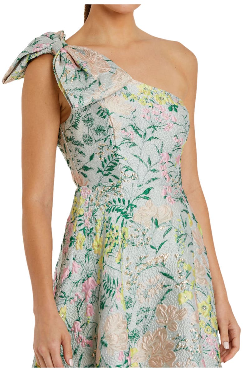 Mac Duggal One Shoulder Brocade Gown With Bow Detail, Alternate, color, Pastel Multi