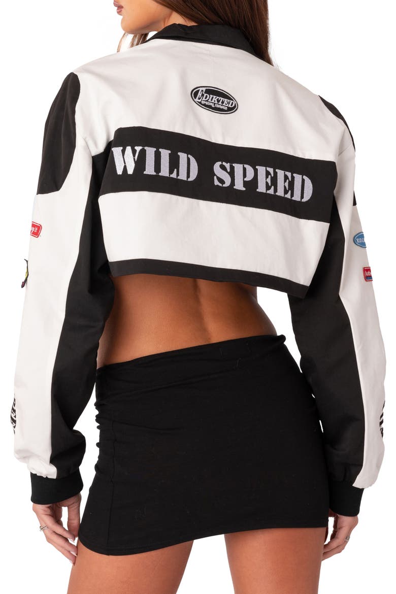 Lenni Colorblock Patch Cotton Crop Jacket, Alternate, color, BLACK-AND-WHITE