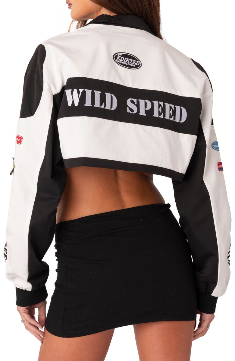 EDIKTED Lenni Colorblock Patch Cotton Crop Jacket, Alternate, color,