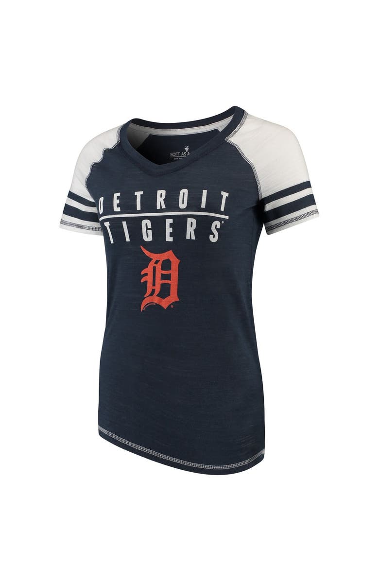 SOFT AS A GRAPE Women's Soft as a Grape Navy Detroit Tigers Color Block V-Neck T-Shirt, Alternate, color, 