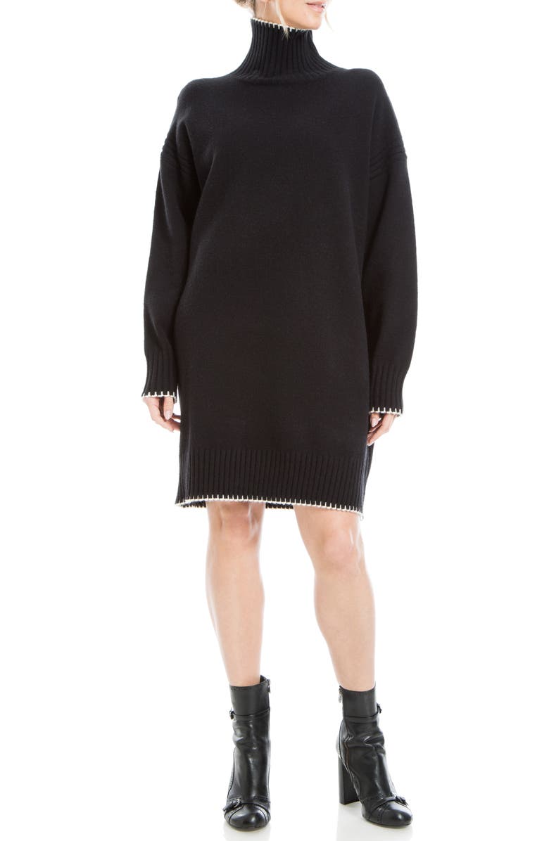 MAX STUDIO Long Sleeve Turtleneck Dress, Alternate, color, Black