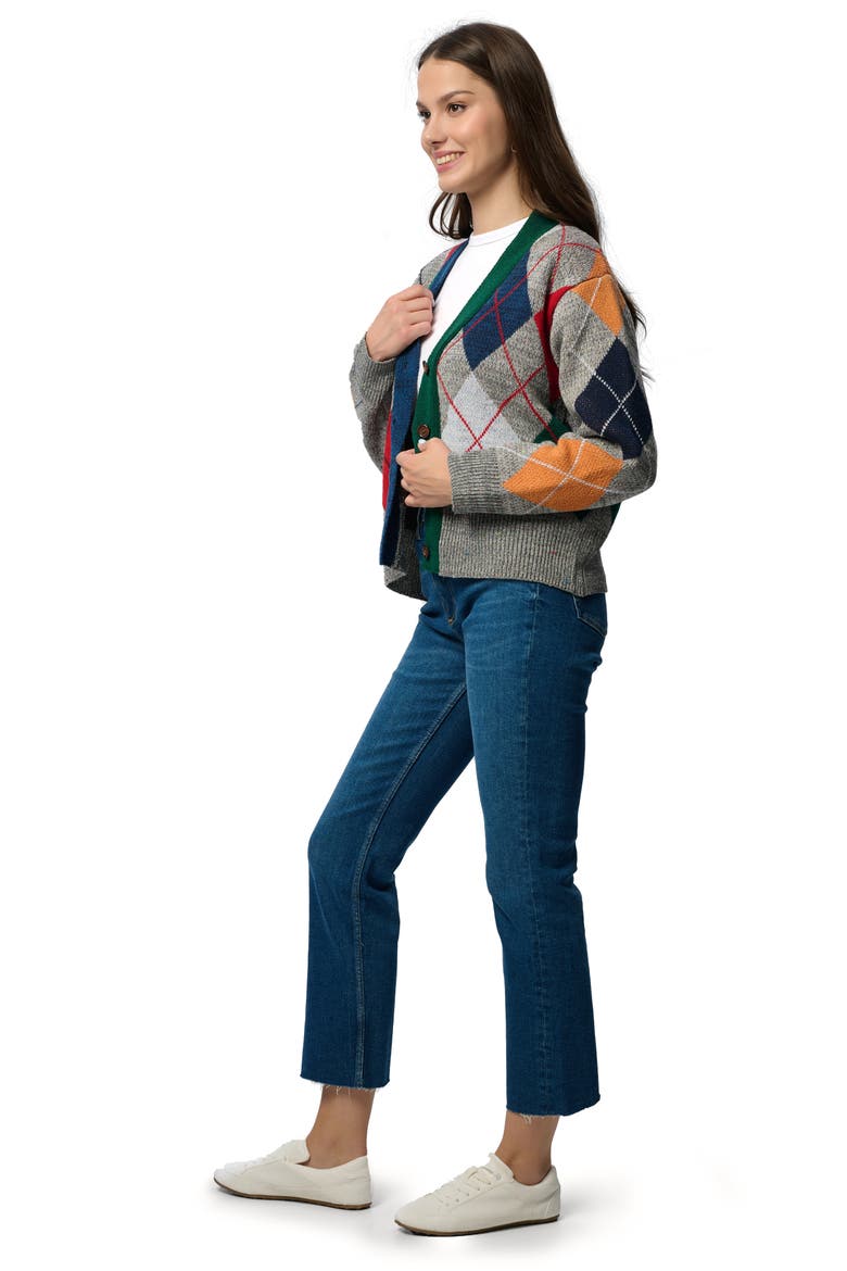 Argyle Knit Cardigan, Alternate, color, GREY