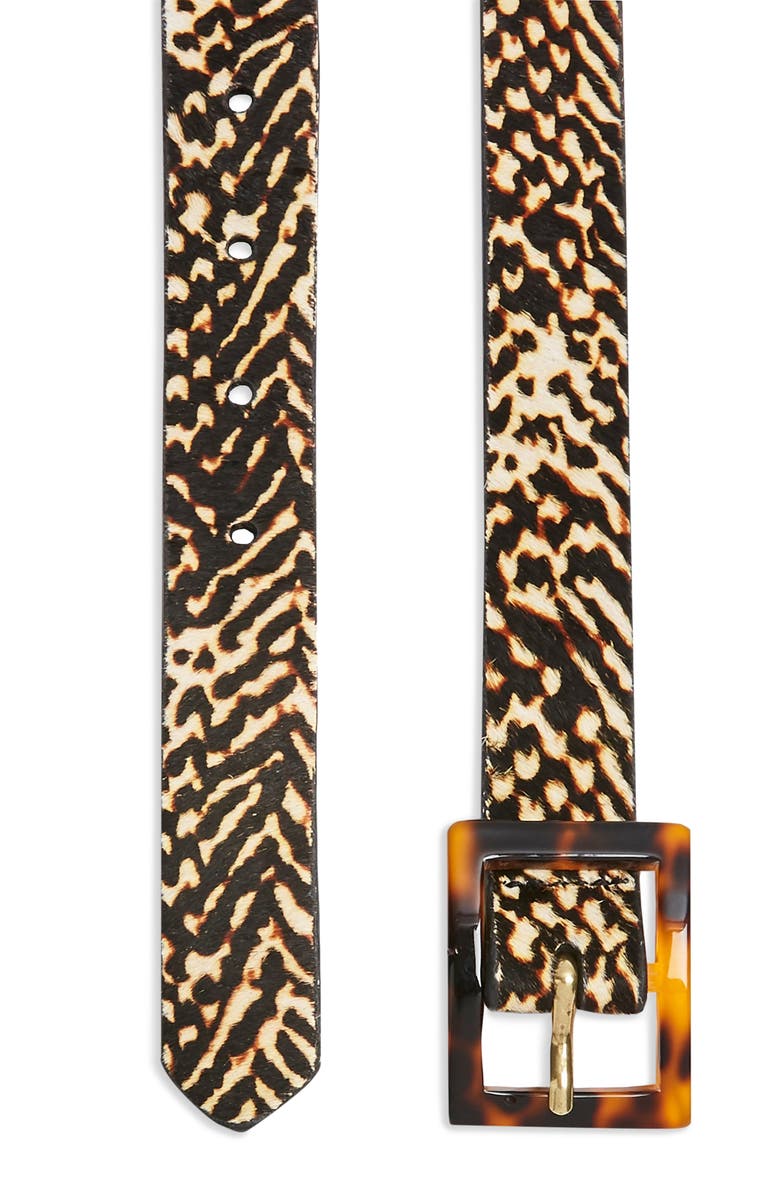 Topshop Tiger Tortiseshell Buckle Genuine Calf Hair Belt, Alternate, color, 