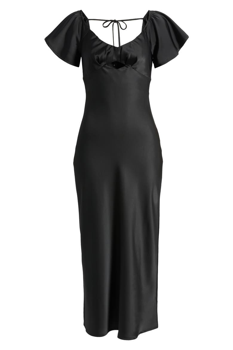 Blake Satin Cutout Midi Dress, Alternate, color, BLACK