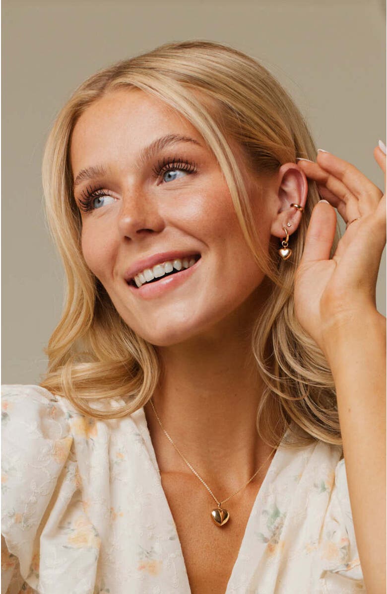 MADE BY MARY Puffy Heart Hoop Charm Earrings, Alternate, color, Gold Filled