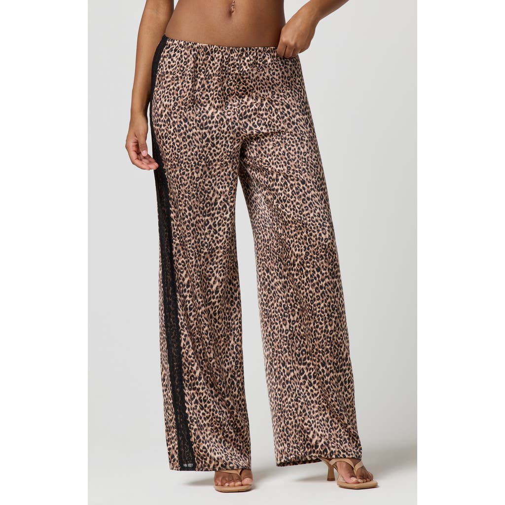 Florence By Mills Lace Trim Satin Pajama Pants In Animal Print