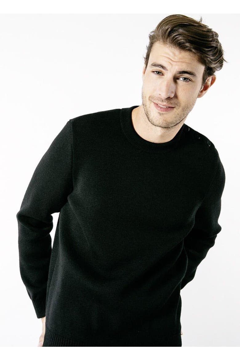 CANCALE - Fisherman Sweater with Button Shoulder, Alternate, color, Black