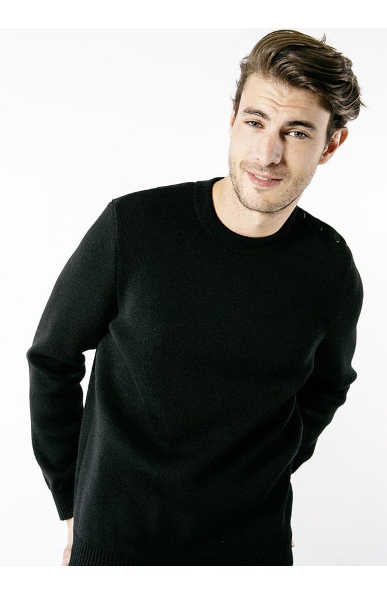 Saint James CANCALE - Fisherman Sweater with Button Shoulder, Alternate, color, Black