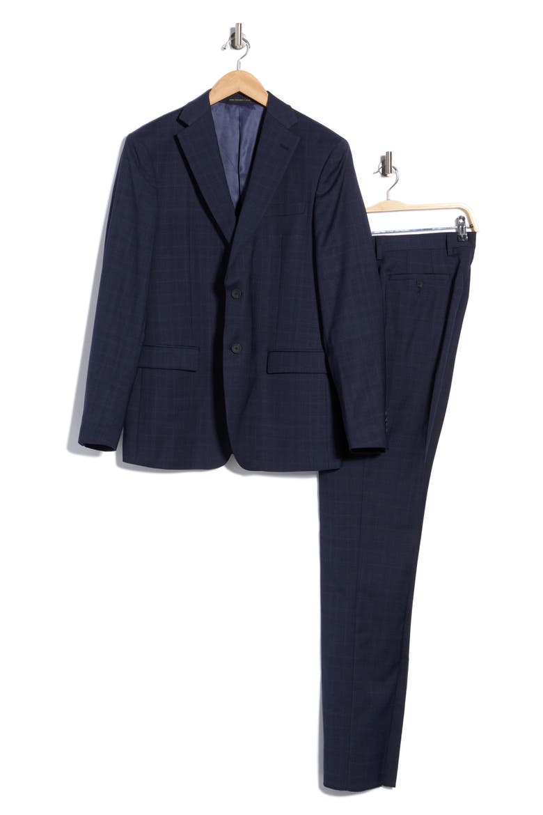 Plaid Wool Blend Suit, Alternate, color, NAVY
