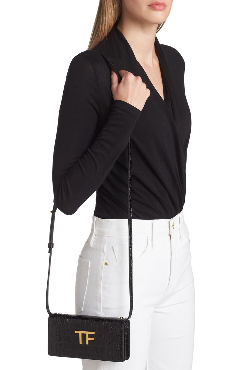 TOM FORD Mini Croc Embossed Leather Crossbody Bag, Alternate, color,