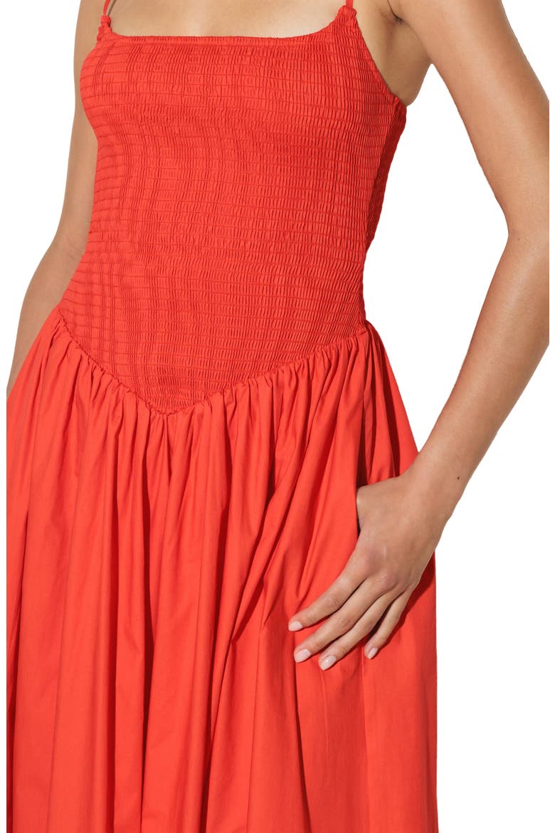 Smocked Cotton Midi Dress, Alternate, color, RED