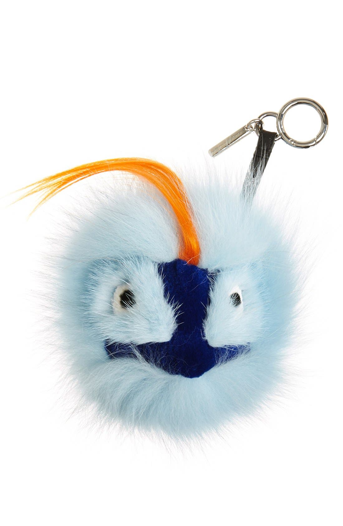 Genuine Rabbit Fur, Genuine Fox Fur & Genuine Goat Fur Monster Charm, Main, color, SKY BLUE/ ORANGE