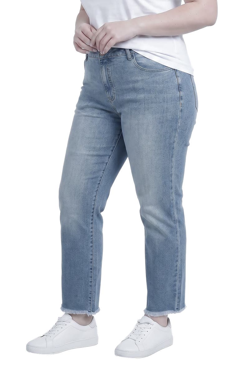Distressed Straight Leg Boyfriend Jeans, Alternate, color, BLUE FRAYED