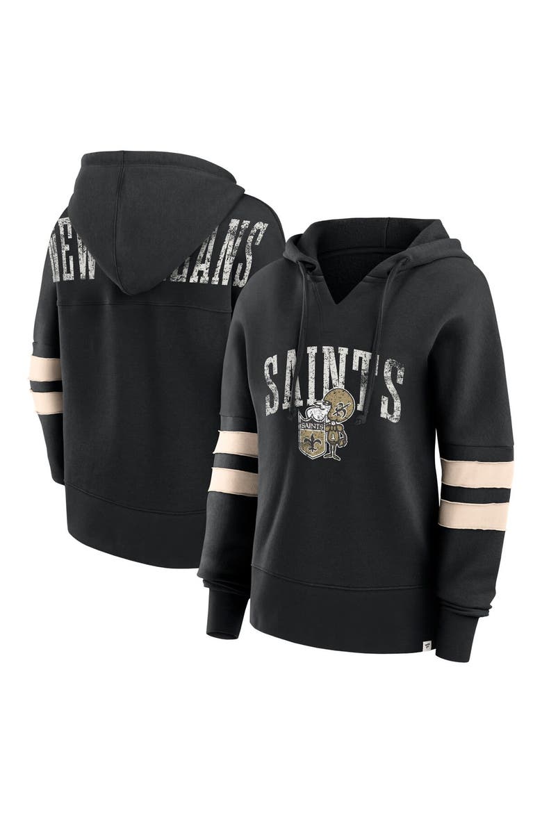 Women's Fanatics Branded Black New Orleans Saints Bold Move Dolman V-Neck Pullover Hoodie, Main, color, Black