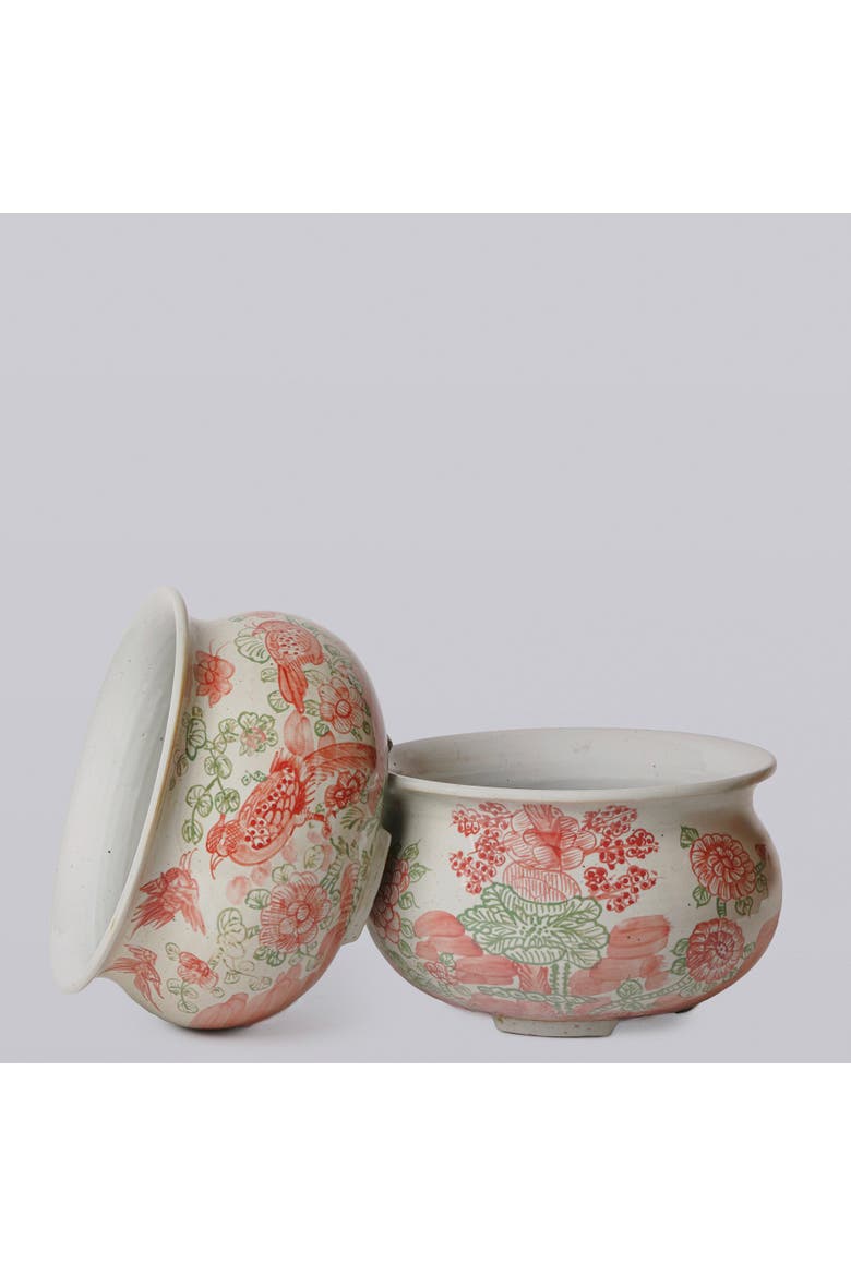Rustic Four Seasons Pink & Green Porcelain Bulbous Cachepot, Alternate, color, Pink and Green
