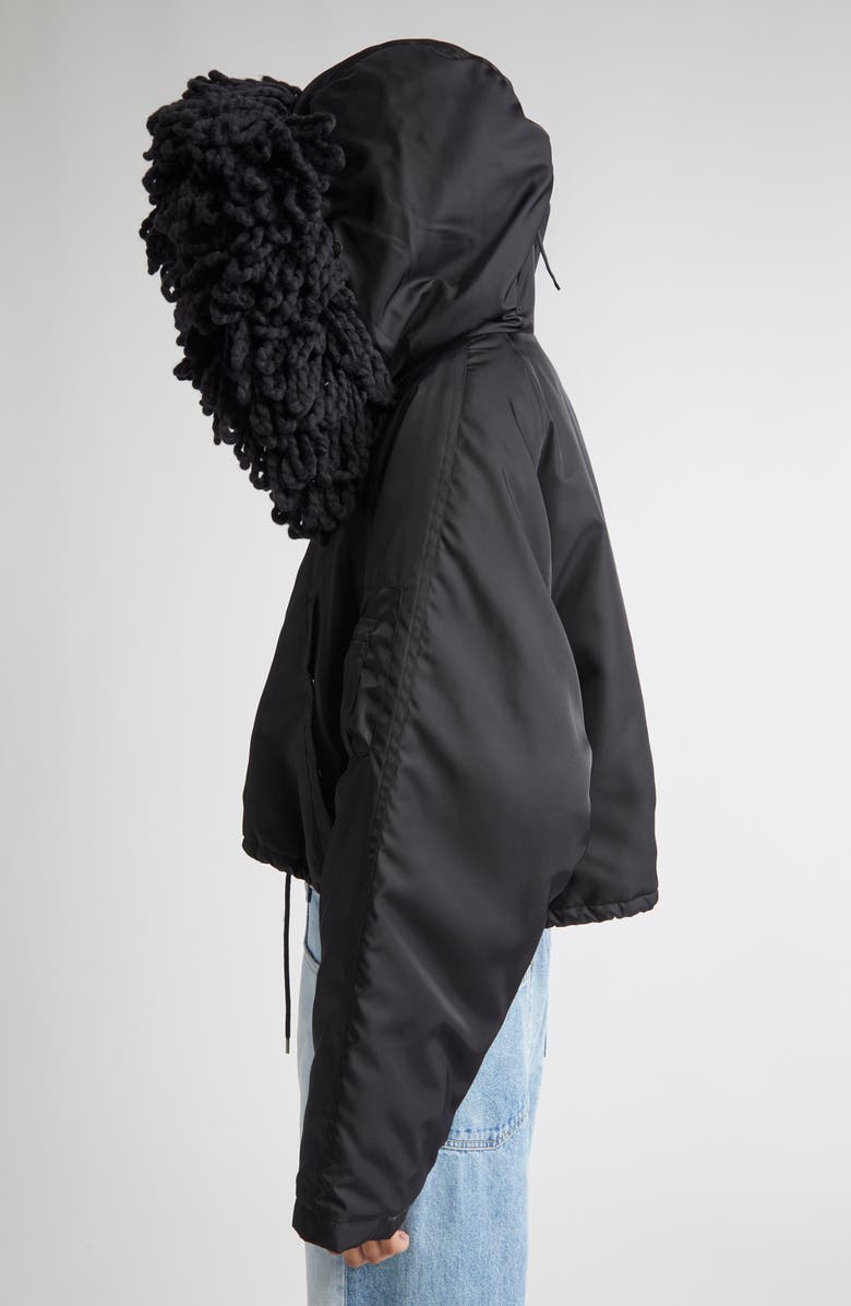 Stella McCartney Knit Collar Crop Coat, Alternate, color, Black