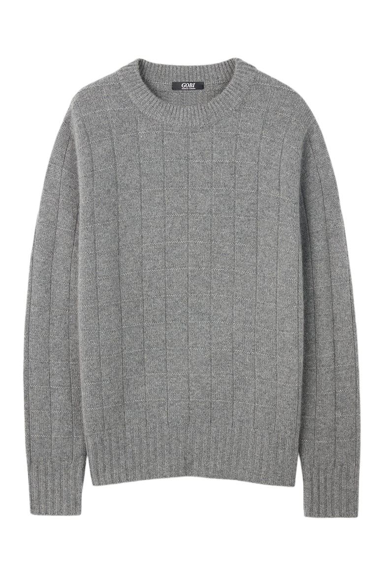 Square-Patterned Cashmere Sweater, Alternate, color, dim gray