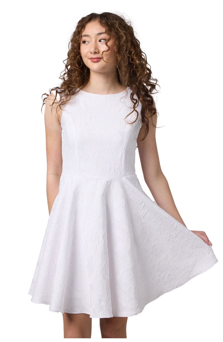 Un Deux Trois Cap Sleeve Boat Neck Dress In Longer Length, Main, color, White