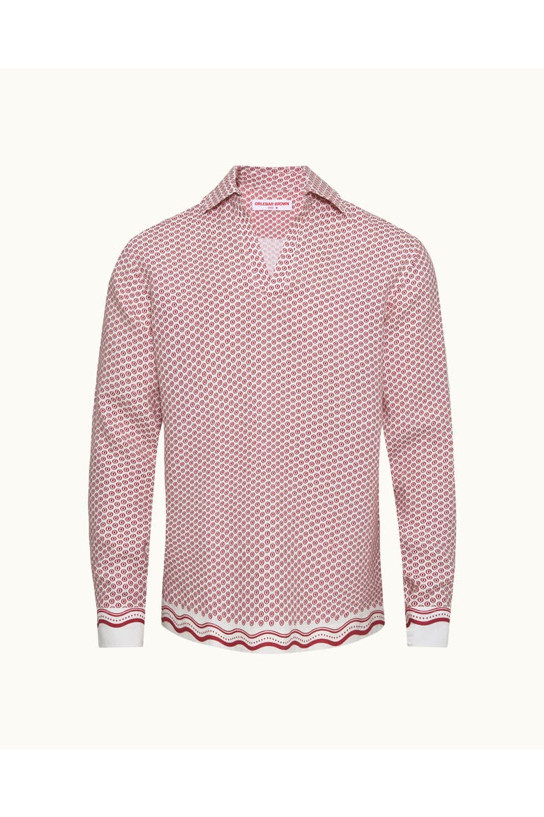 Ridley Linen Printed Linen Resort Shirt In White Sand And Vermillion, Alternate, color, White Sand/Vermillion