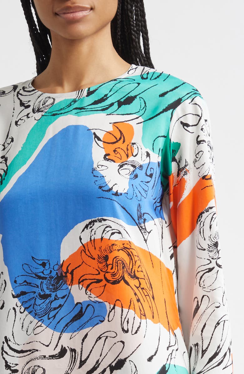 Marimekko Fluidi Blombom Long Sleeve Dress, Alternate, color, Off White Blue Green Red