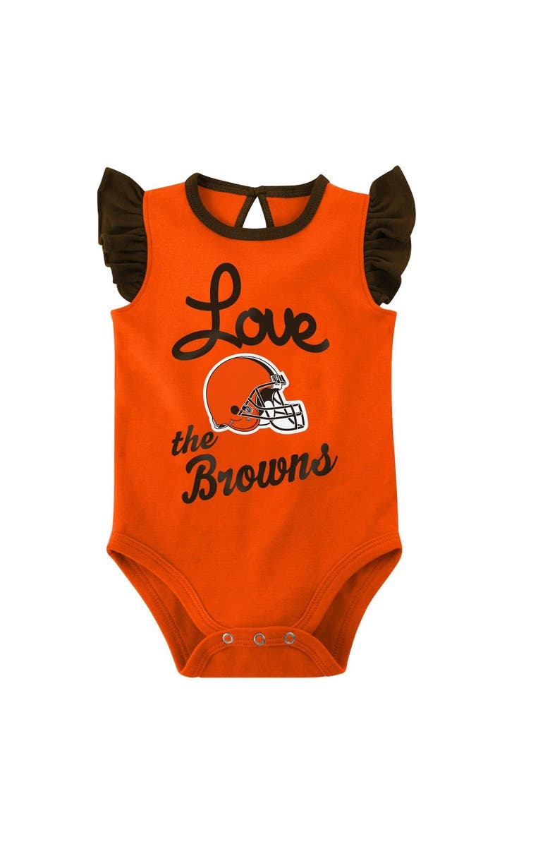 Outerstuff Girls Newborn & Infant Brown/Orange Cleveland Browns Spread the Love 2-Pack Bodysuit Set, Alternate, color, Brown