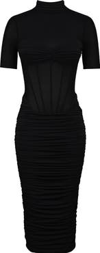 HOUSE OF CB Sorrel Corset Stretch Mesh Midi Dress