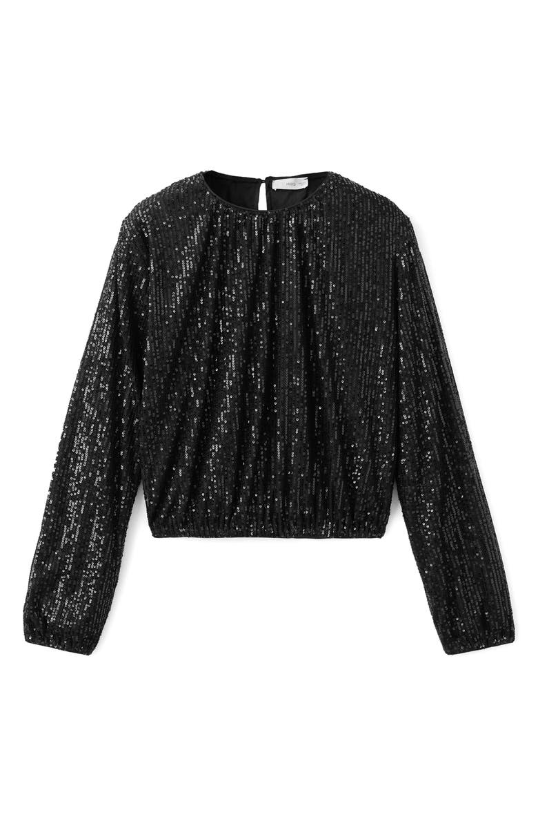 MANGO TEEN Sequin Embellished Crop Top, Alternate, color, Black