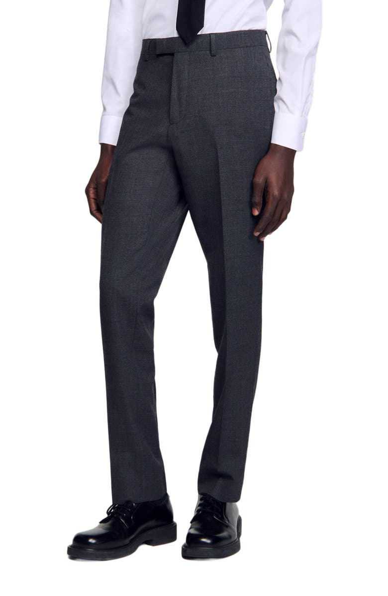 SANDRO Wool suit trousers, Main, color, Mocked Grey