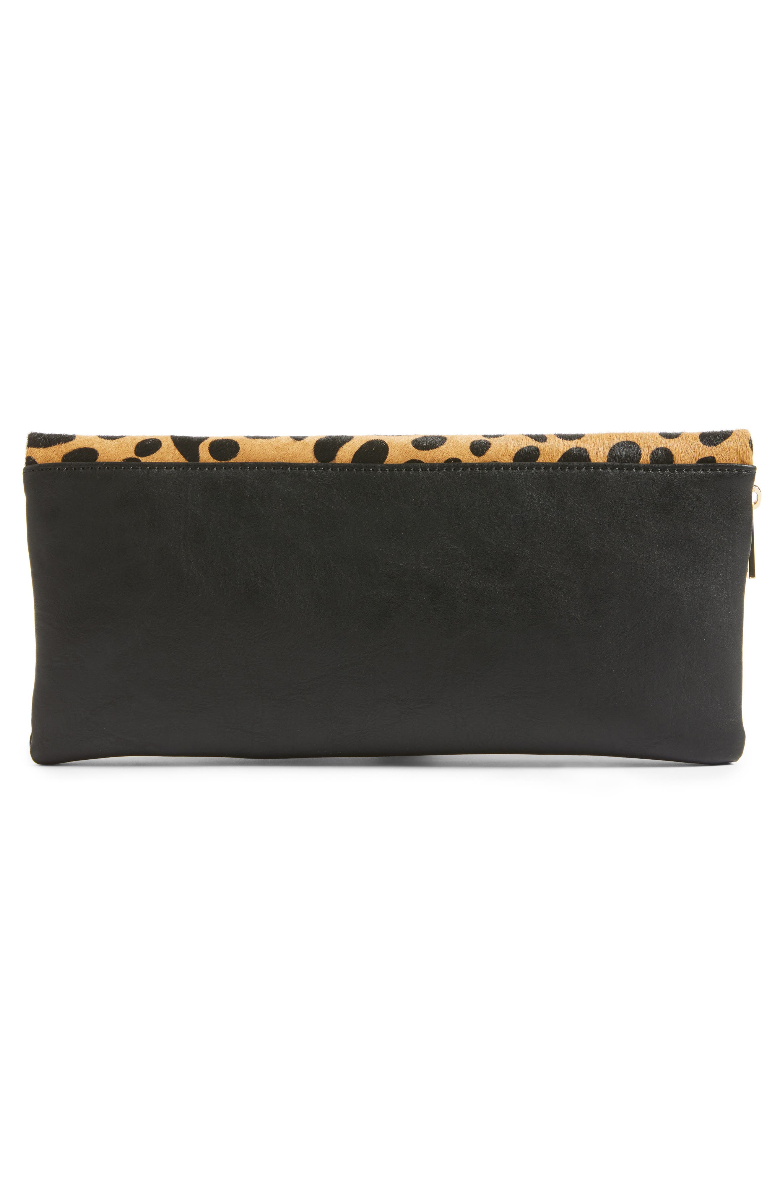 Tamika Genuine Calf Hair & Faux Leather Foldover Clutch, Alternate, color, LEOPARD