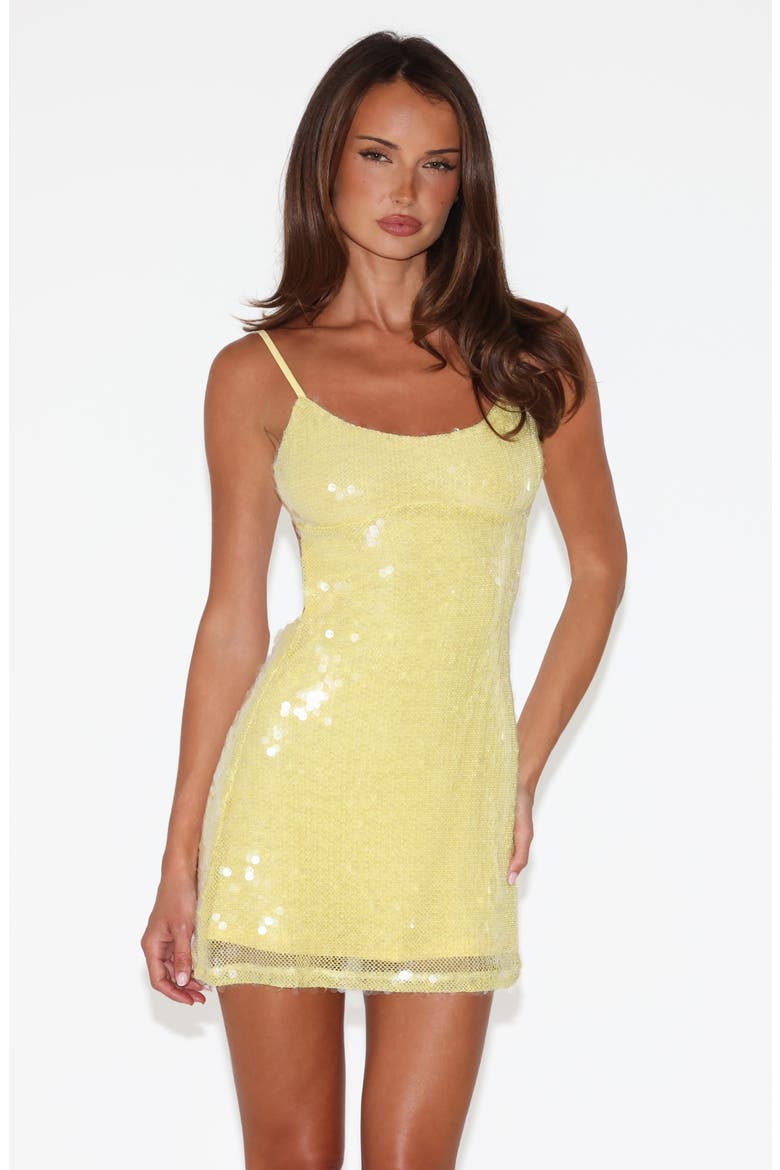Kianna Sequin Open Back Minidress, Alternate, color, YELLOW