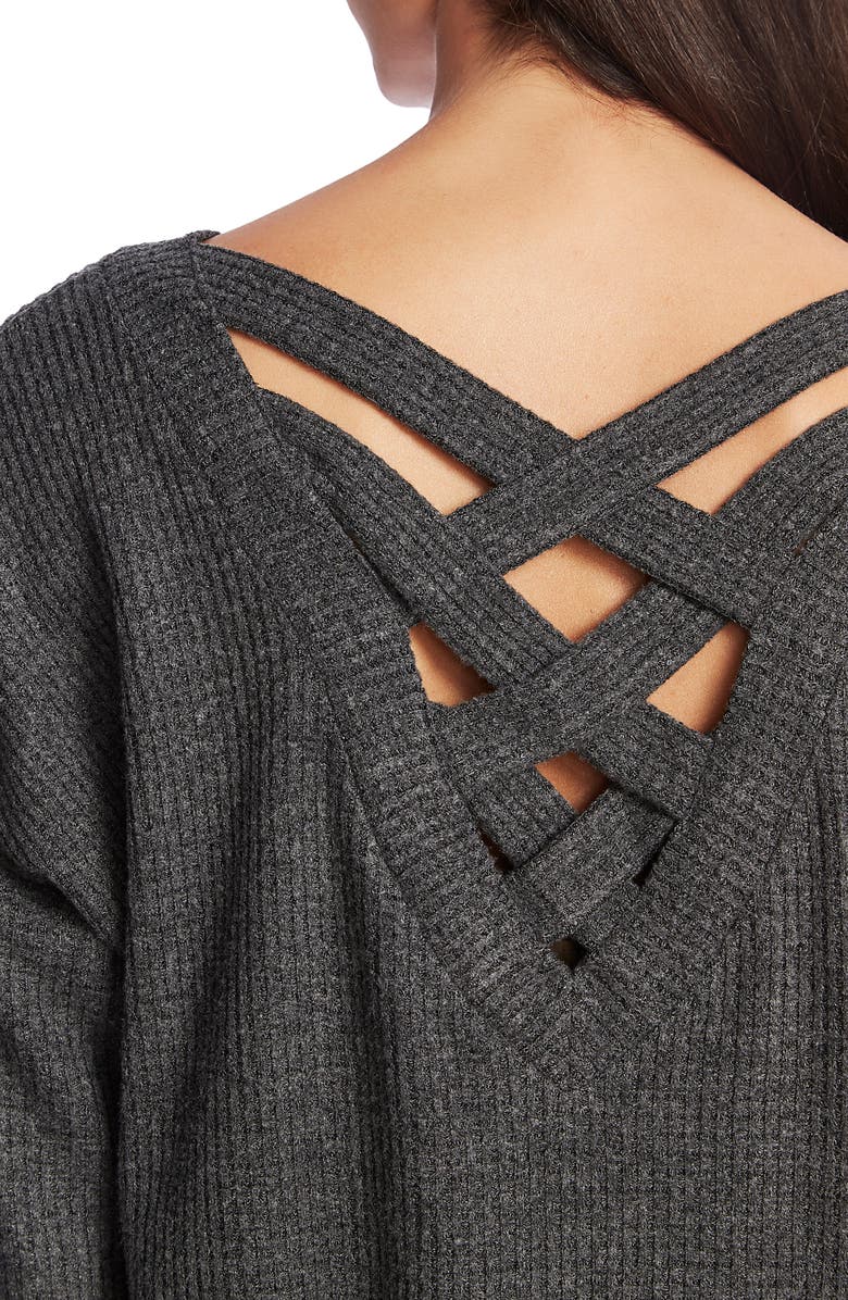 1.STATE Lattice V-Back Waffle Weave Sweater, Alternate, color, 