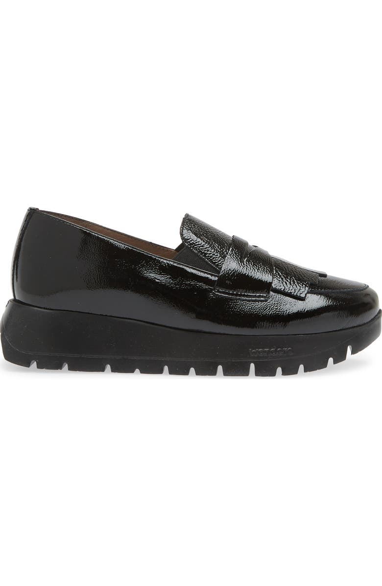 Wonders Kiltie Platform Loafer, Alternate, color, Textured Black Patent