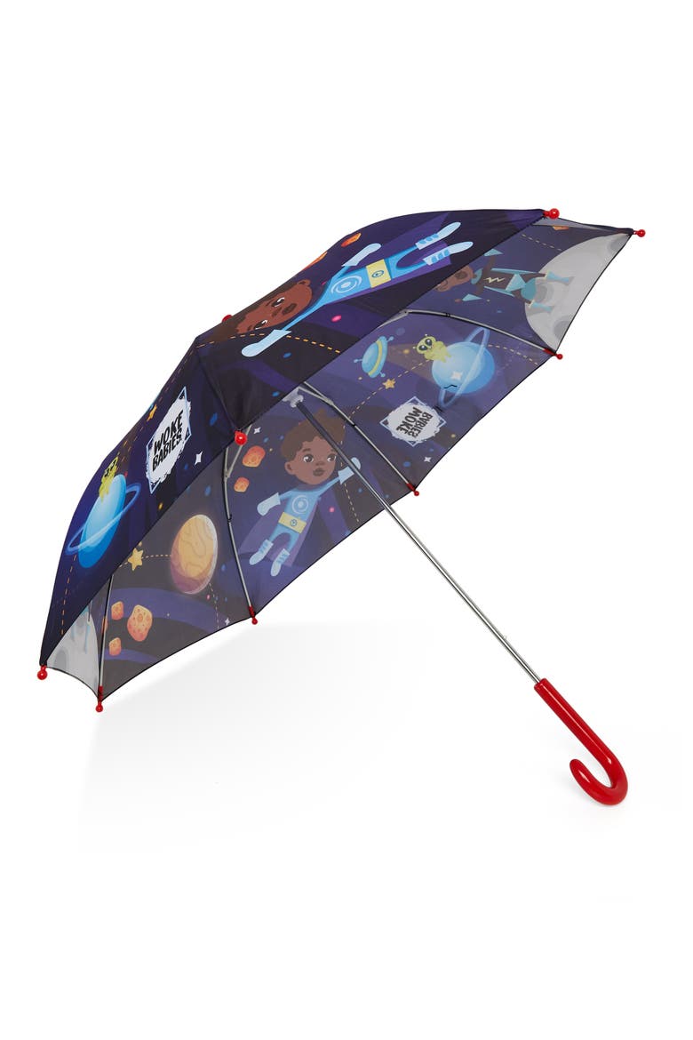 Kids' Superheroes in Space Umbrella, Alternate, color, DARK BLUE
