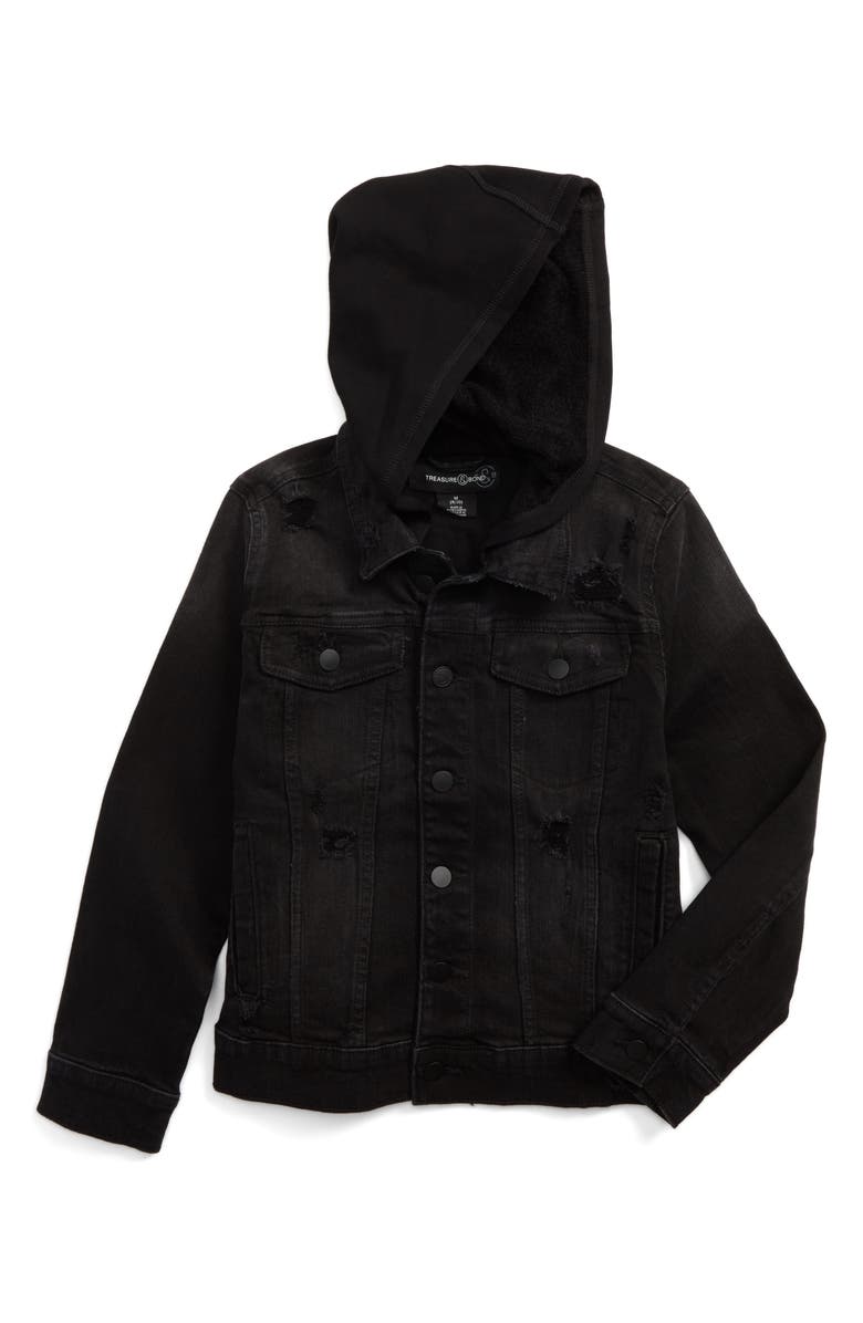 Treasure & Bond Distressed Denim Hooded Jacket, Main, color, 