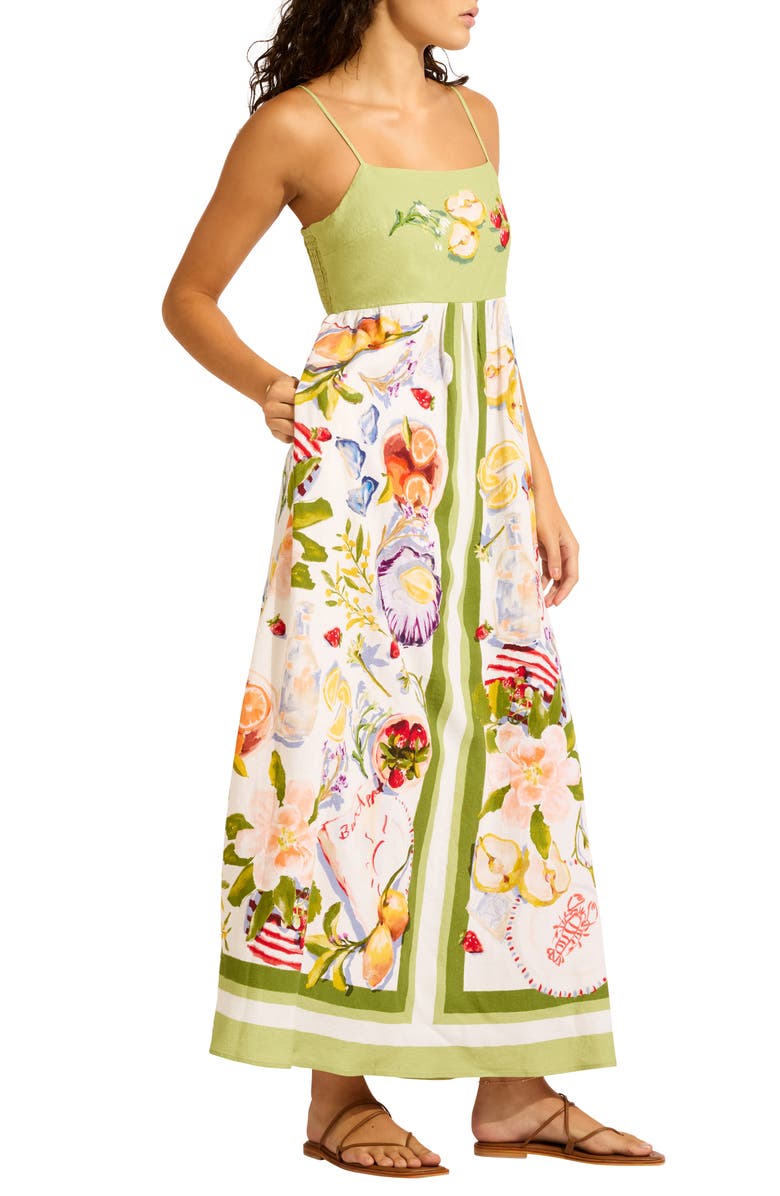 Seafolly Riviera Coast Linen Blend Cover-Up Maxi Dress, Alternate, color, Sage