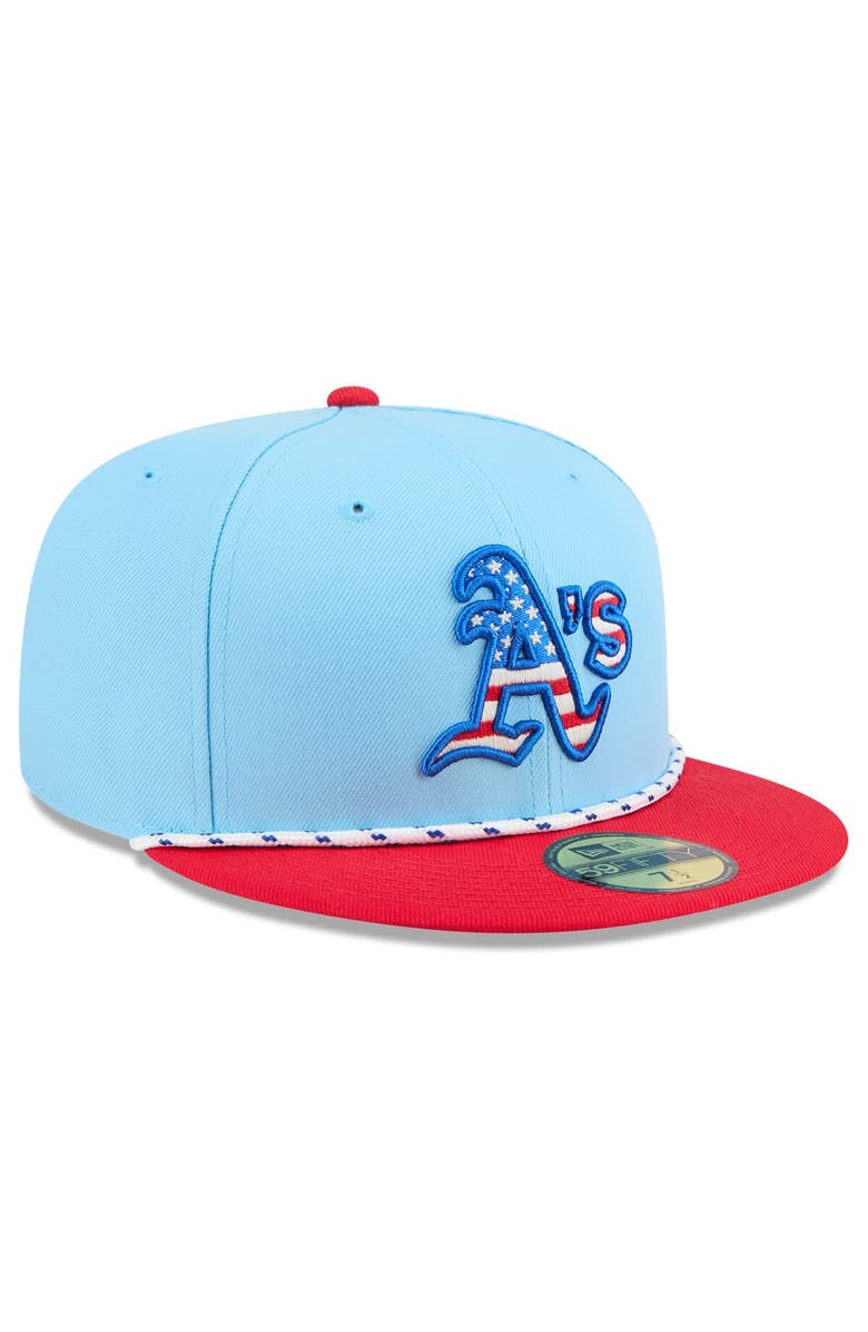 New Era Men's New Era Light Blue/Red Athletics 2025 Fourth of July 59FIFTY Fitted Hat, Alternate, color, Light Blue