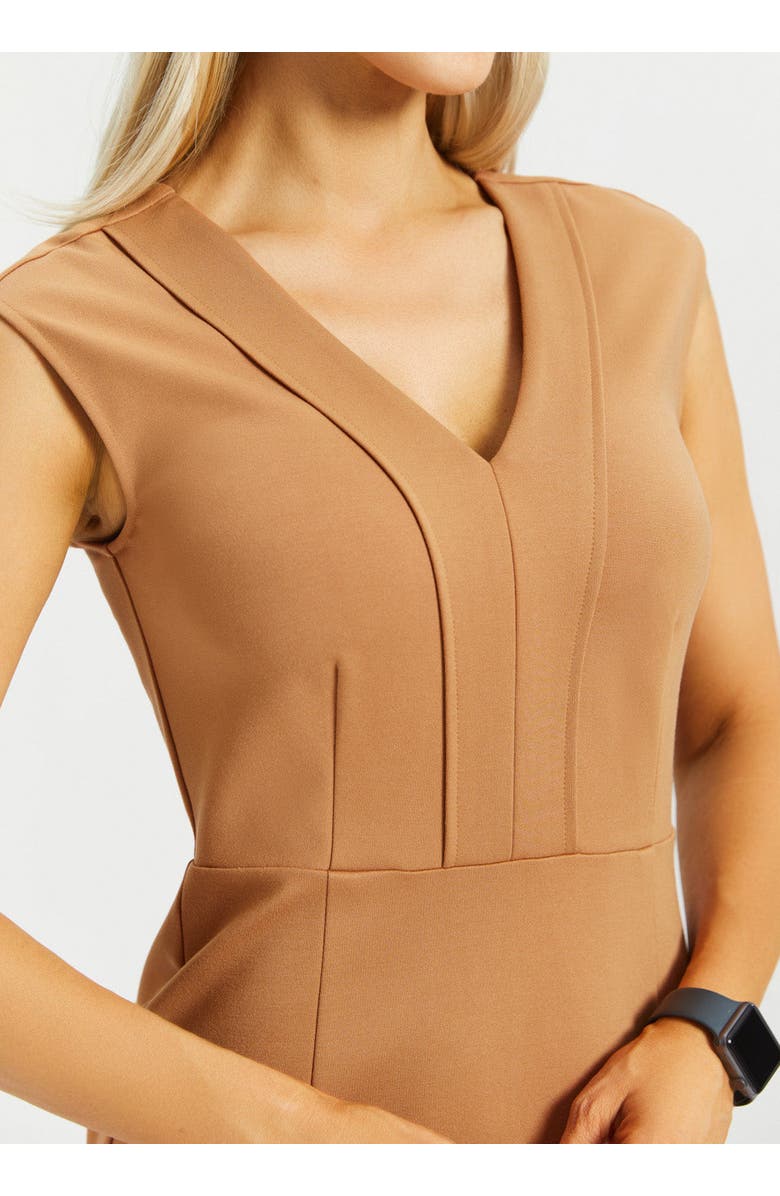 Betabrand Cap Sleeve V Neck Column Dress Ponte Knit, Alternate, color, Sandalwood