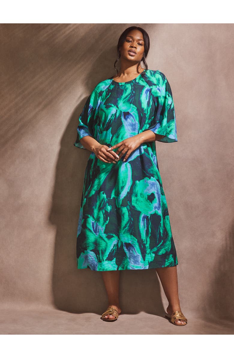 Live Unlimited Green Abstract Print Flutter Sleeve Midi Dress, Alternate, color, Green