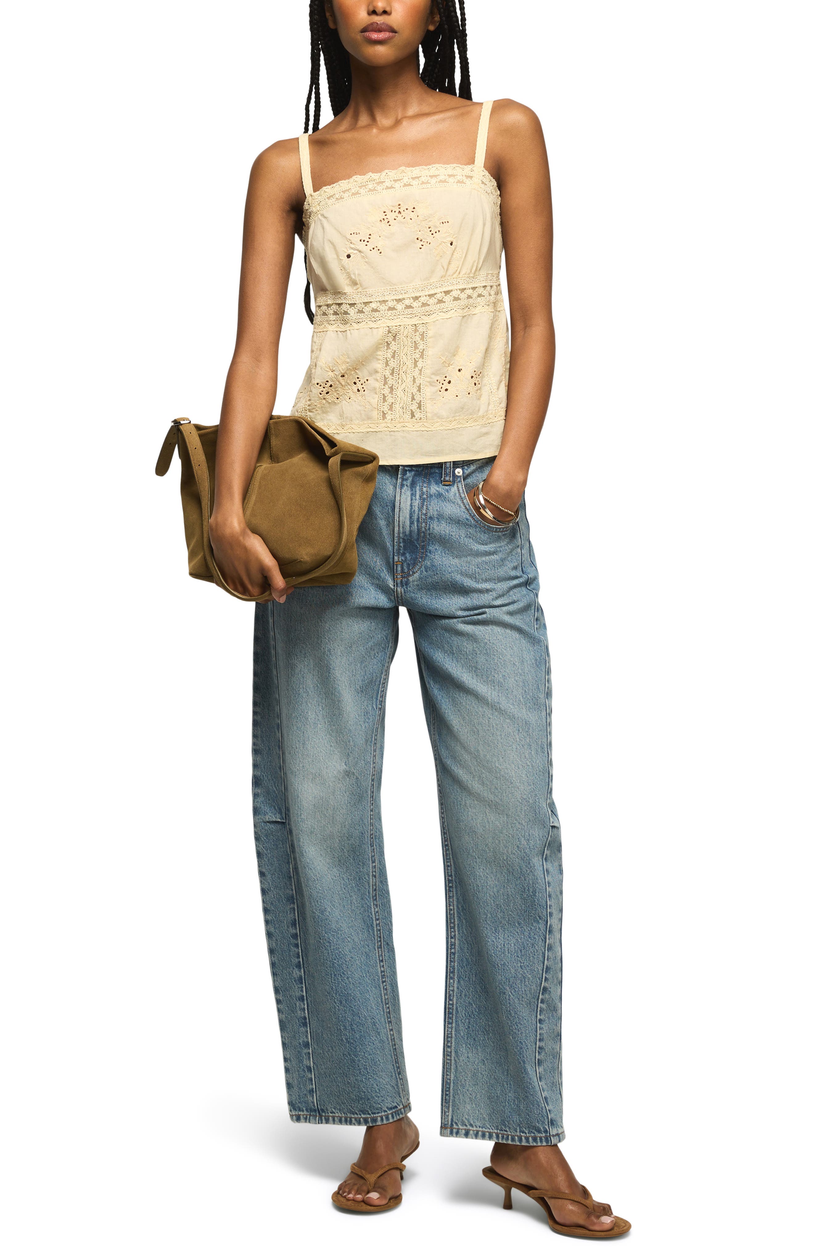 Lucky Brand Festival Lace & Eyelet Embroidery Camisole (Women